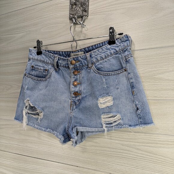 F21 High Rise Button Front Jean Shorts - Picture 2 of 6